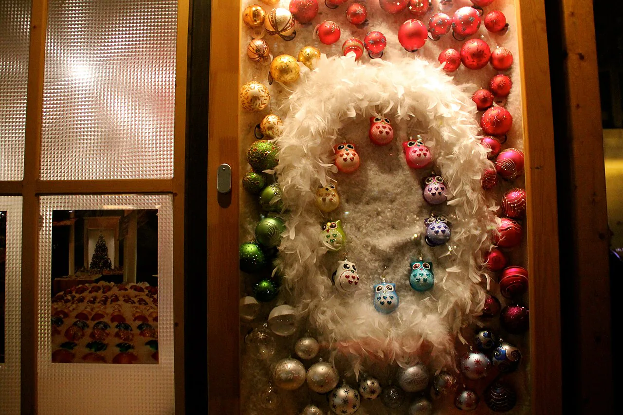 Colorful holiday ornaments displayed at Christkindlmarket Chicago