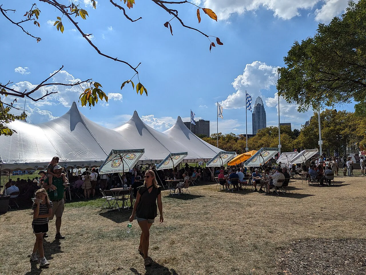 Visitors beside festival tents at Oktoberfest Zinzinnati in Cincinnati