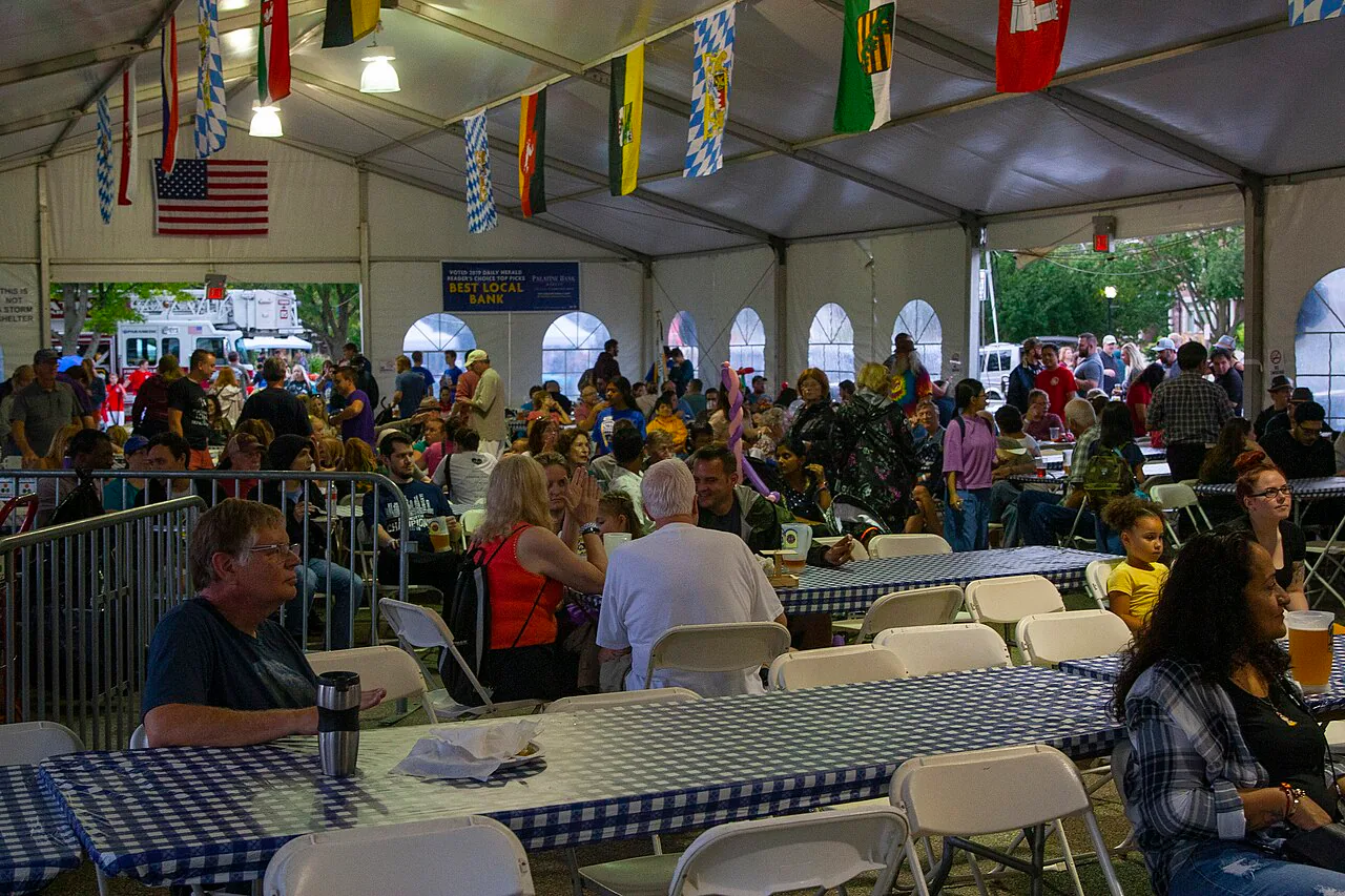 Visitors seated inside the Oktoberfest dining tent in Palatine Illinois