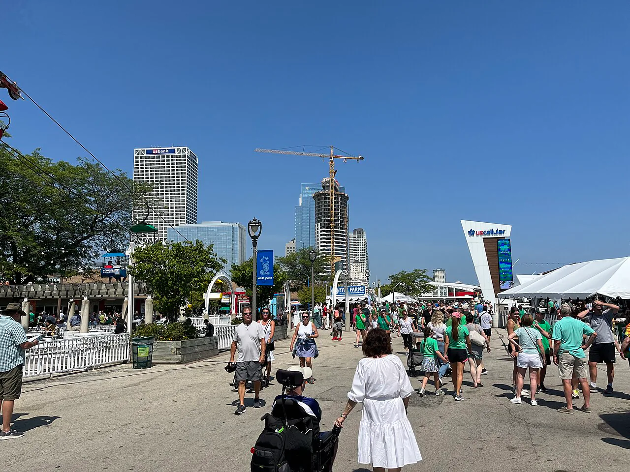 Visitors walking through the Summerfest grounds in Milwaukee Wisconsin